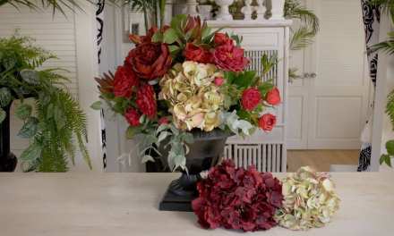 A Classic Urn Floristry Design with Hydrangea and Roses