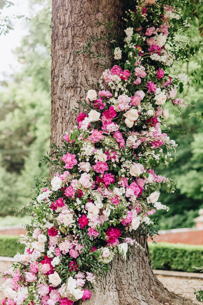 flower garland on a tree