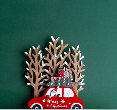 Closeup shot of a Christmas cardboard with decorations
