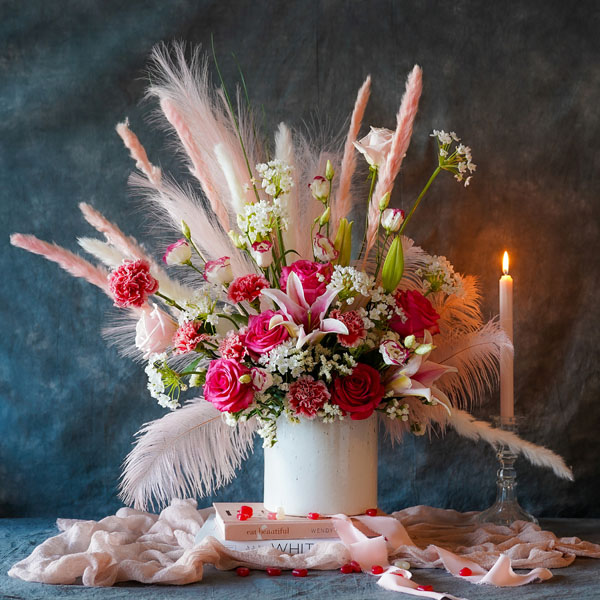 valentines inspired floral design using some driend elements