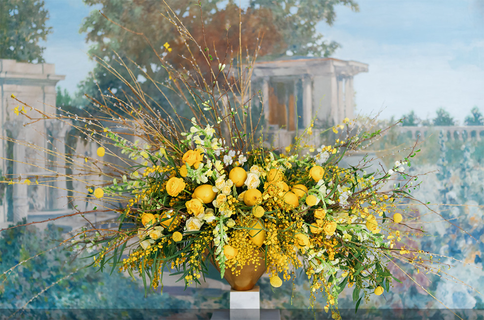 flowers by a painting