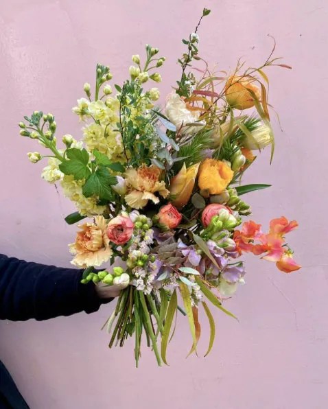 Yellow, green, pink, and purple floral arrangement by Désirée Fleurs in Paris Yellow, green, pink, and purple floral arrangement by Désirée Fleurs in Paris