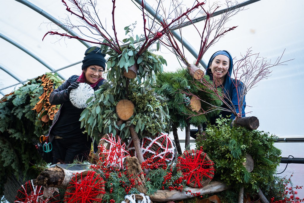 floral team with eco sculptures