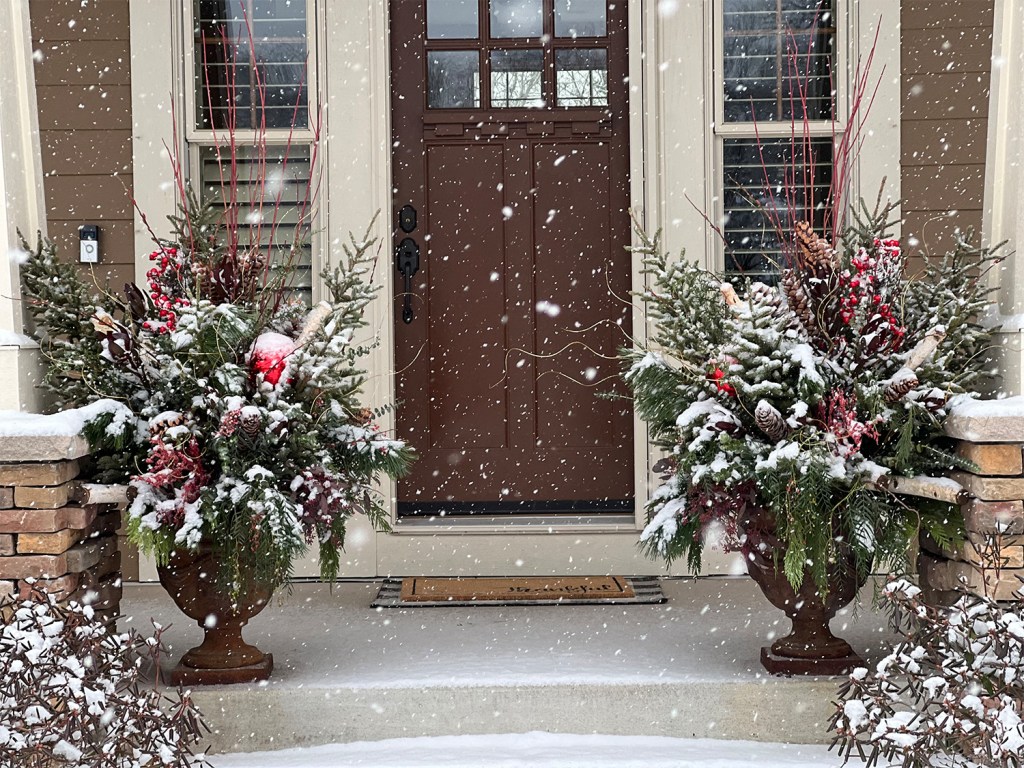 front porch winter pots