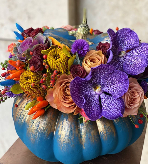 pumpkin design- blue and gold painted pumpkin