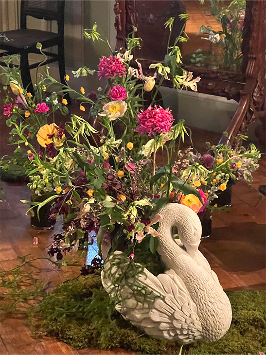 swan vessel with flowers